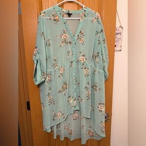 Torrid Plus Size Mint Green Sheer 3 Button Hi Low Tunic Duster Size 3